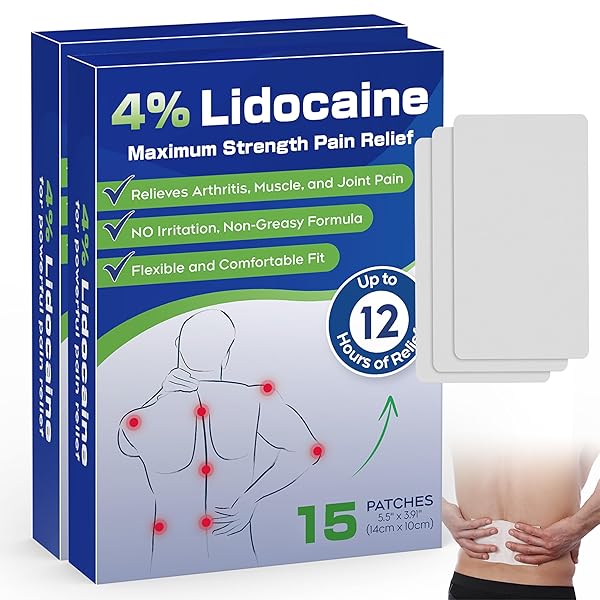 UPOSIUT 4% LIDOCAINE PAIN RELIEF PATCHES 30 COUNT – MAXIMUM STRENGTH, 12 HOUR LONG LASTING, FLEXIBLE & LOW ODOR, FOR BACK, NECK, KNEE & SHOULDER-A01