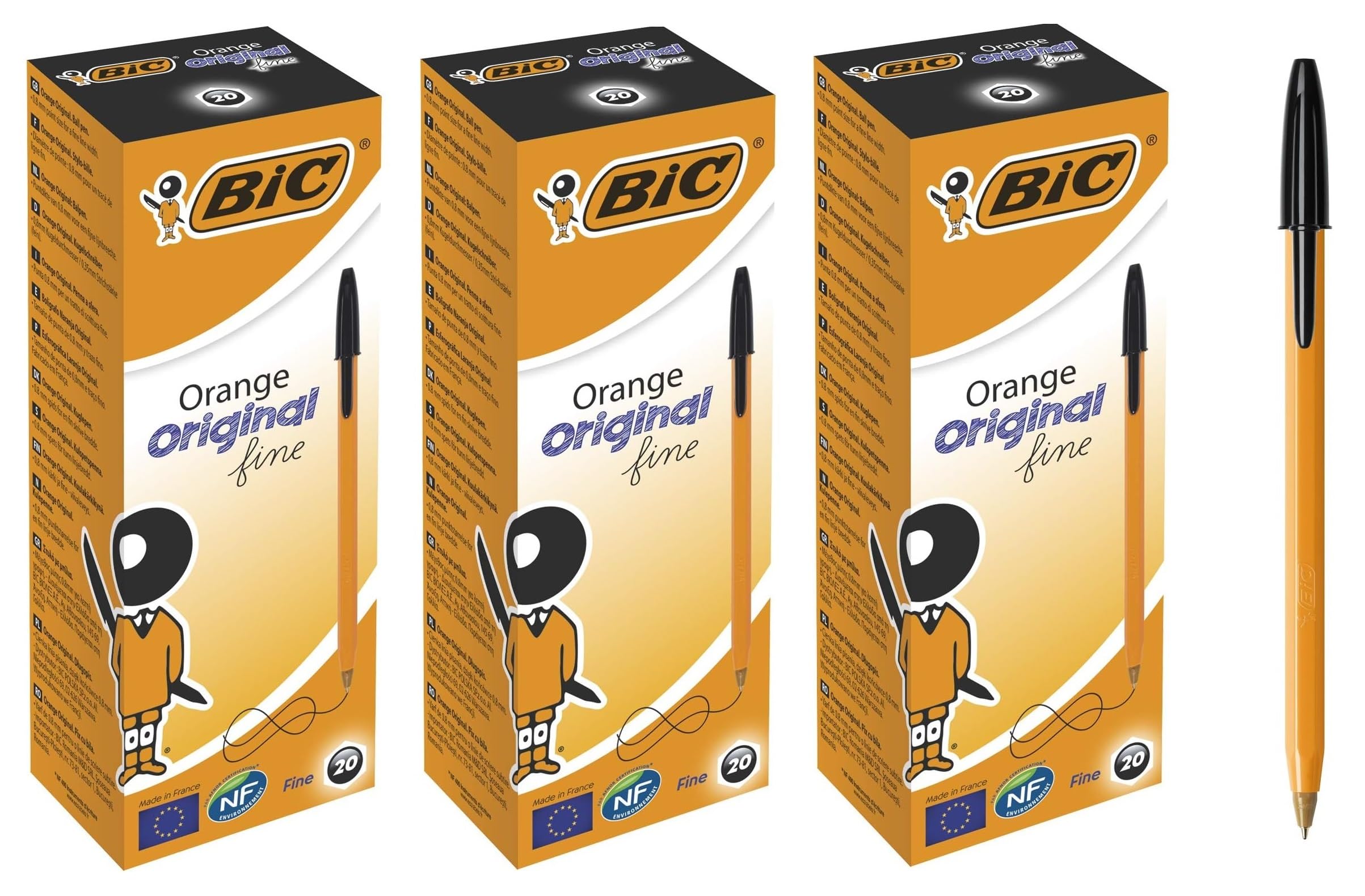 Bic Orange Fine Ballpoint Pens, Fine Point (0.8 mm), Black Ink, Pack of 60, Writing Pens with Long-Lasting Ink