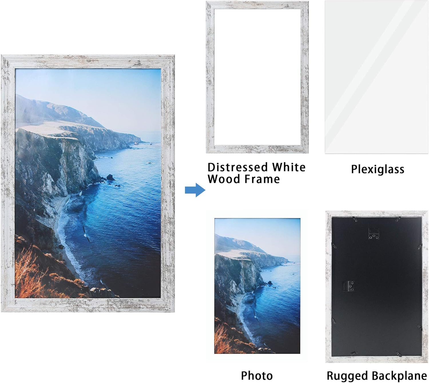 Distressed White Wood Poster Frames Set of 2 KCRasan 11x17 Picture Frames Poster Frame 11×17