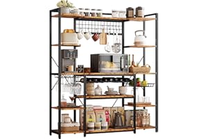 IRONCK Large Bakers Rack with Power Outlet, 62 Inch Wide Microwave Stand, Coffee Bar with Storage, Kitchen Racks and Shelves, Vintage Brown
