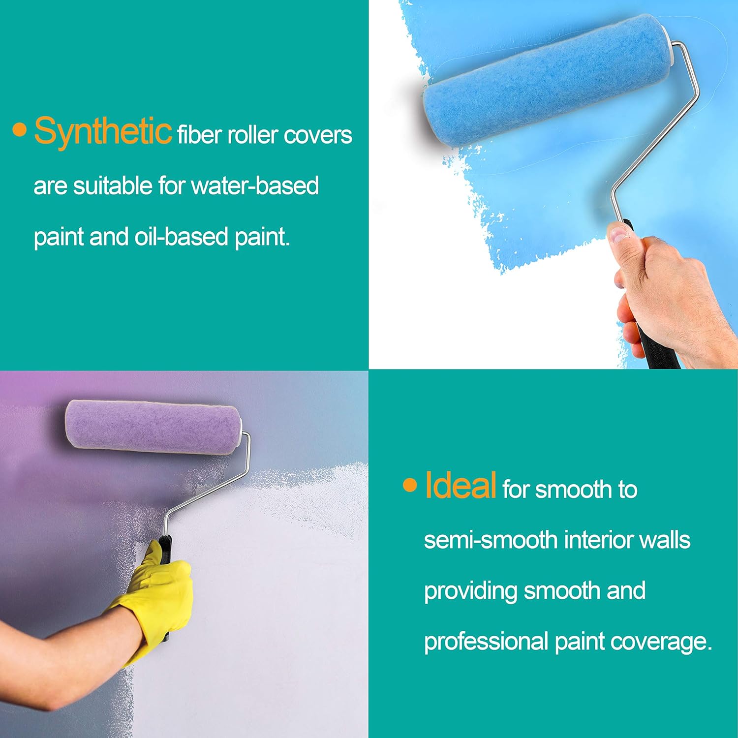 5 Pieces 9" inch x 3/8 nap Paint Roller Kit. Wall Painting Supplies Kit for House Improvement Projects - Including a 9" inch Paint Roller Frame, (3) 9” x 3/8” High-Density Roller Covers and Paint Tray - - 