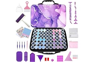 Muzagroo Art Diamond Painting Storage Containers, Diamond Art Storage Case with Accessories and Tools, Portable Shockproof 60 Slots Organizer Case for Diamond Painting Kits M (Purple)