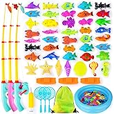 FIVEDAOGANG Magnetic Fishing Game 45 PC Ocean Sea Floating Fish Colorful Animals with Net Portable Storage Bag | Kiddie Pool Bathtub Game for Age 3 4 5 6 Year Kids Toddler(XX-Large Set)