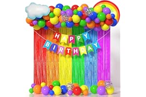 JANINUS Rainbow Birthday Decorations - Rainbow Party Decor of Rainbow Balloons Arch Kit with Balloons Assorted Colors, Rainbow Birthday Banner, Rainbow Daisy Foil Balloons for Rainbow Birthday Party Supplies