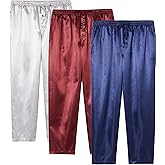 JupiterSecret Mens Satin Pajama Pants Set, Silky Feeling Sleep & Lounge Pants, PJ Bottoms with Pockets and Button Fly 3 Pack