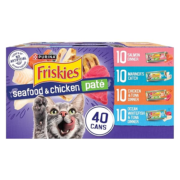PURINA FRISKIES PATE WET CAT FOOD VARIETY PACK SEAFOOD AND CHICKEN PATE FAVORITES 40CT VP – (PACK OF 40) 5.5 OZ. CANS