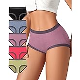 ASIMOON Women's Cotton Underwear Mid Waisted Ladies Panties Soft Breathable Full Coverage Briefs 5 Pack