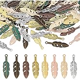 PH PandaHall 160pcs 8 Colors Feather Charms, 1.1 Inch Feather Pendants Tibetan Style Bohemian Leaf Charm Mini Dream Catcher Charm for DIY Crafts Necklace Earrings Keychain Jewelry Making