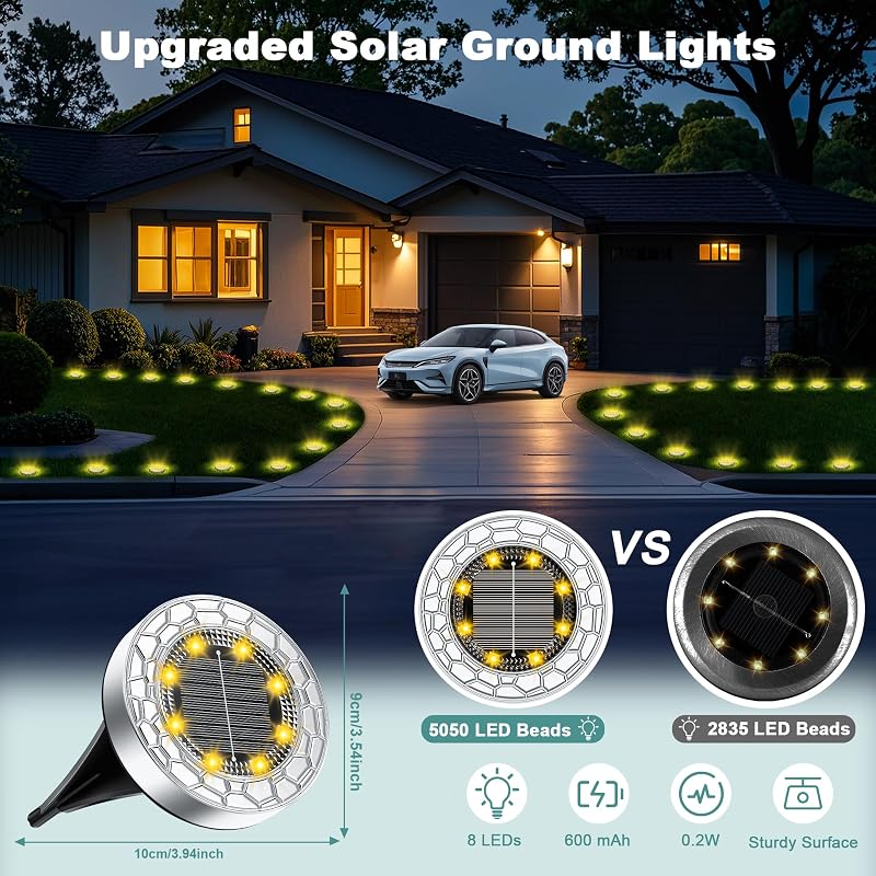 10 pezzi Luci Solari da Giardino, 8 LED Lampade Solare da Terra