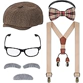 mifengda Kids Old Man Costume 100 Day of School Grandpa Costume for Boys 1920s Old Man Outfit Halloween Costume Dress Up