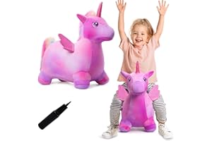 VangeBow Unicorn Bouncy Horse Toys for 1 2 3 Year Old Girl Gifts, Plush Unicorn Ride On Bouncy Animal for Toddlers 1-3, Indoor Outdoor Inflatable Hopping Toys for Girl Birthday Gifts (Pump Included)