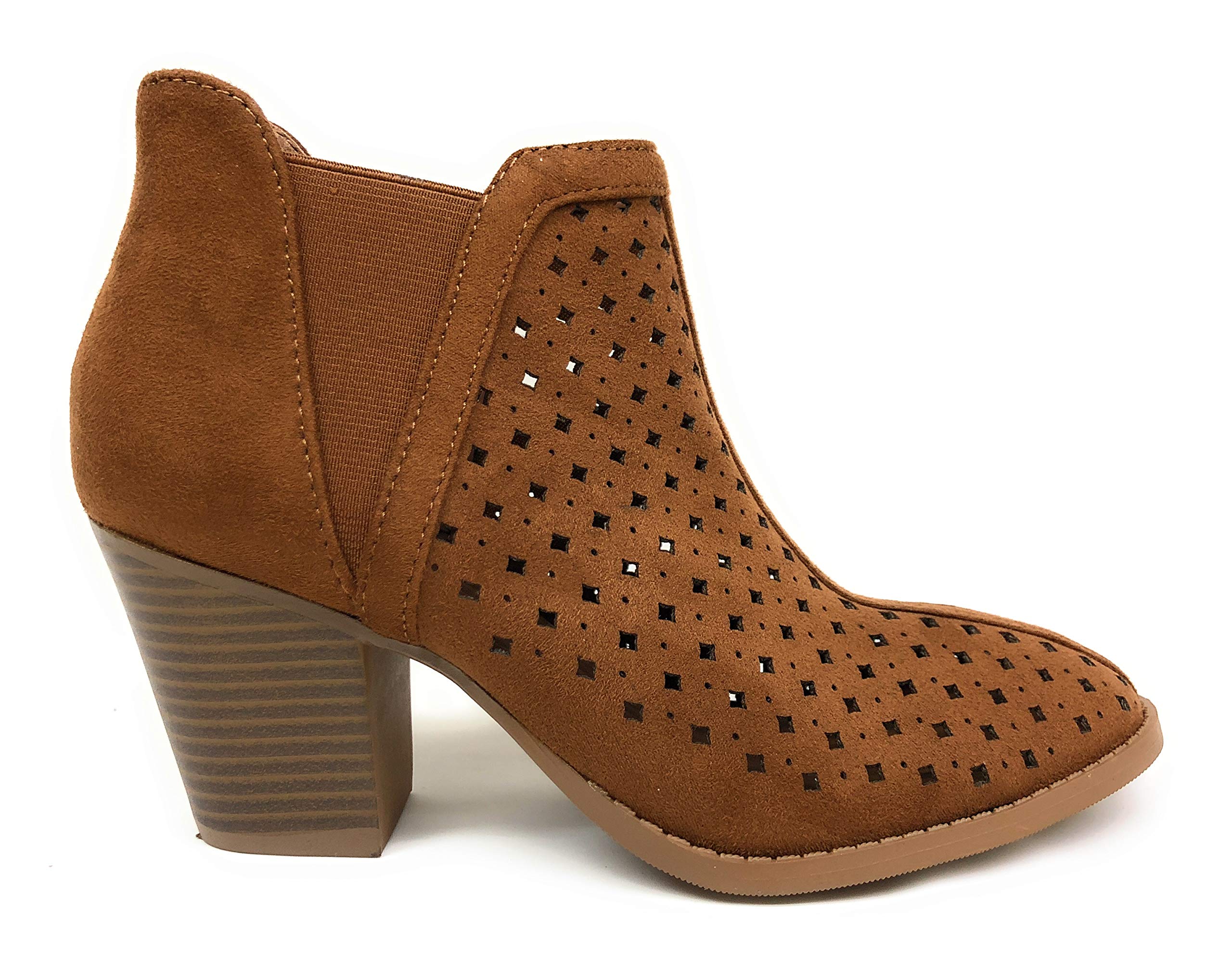 Womens Kristen Laser Cut Western Chunky Heel Block Ankle Bootie (6.5 B(M) US, Cognac IMSU) - Image 3