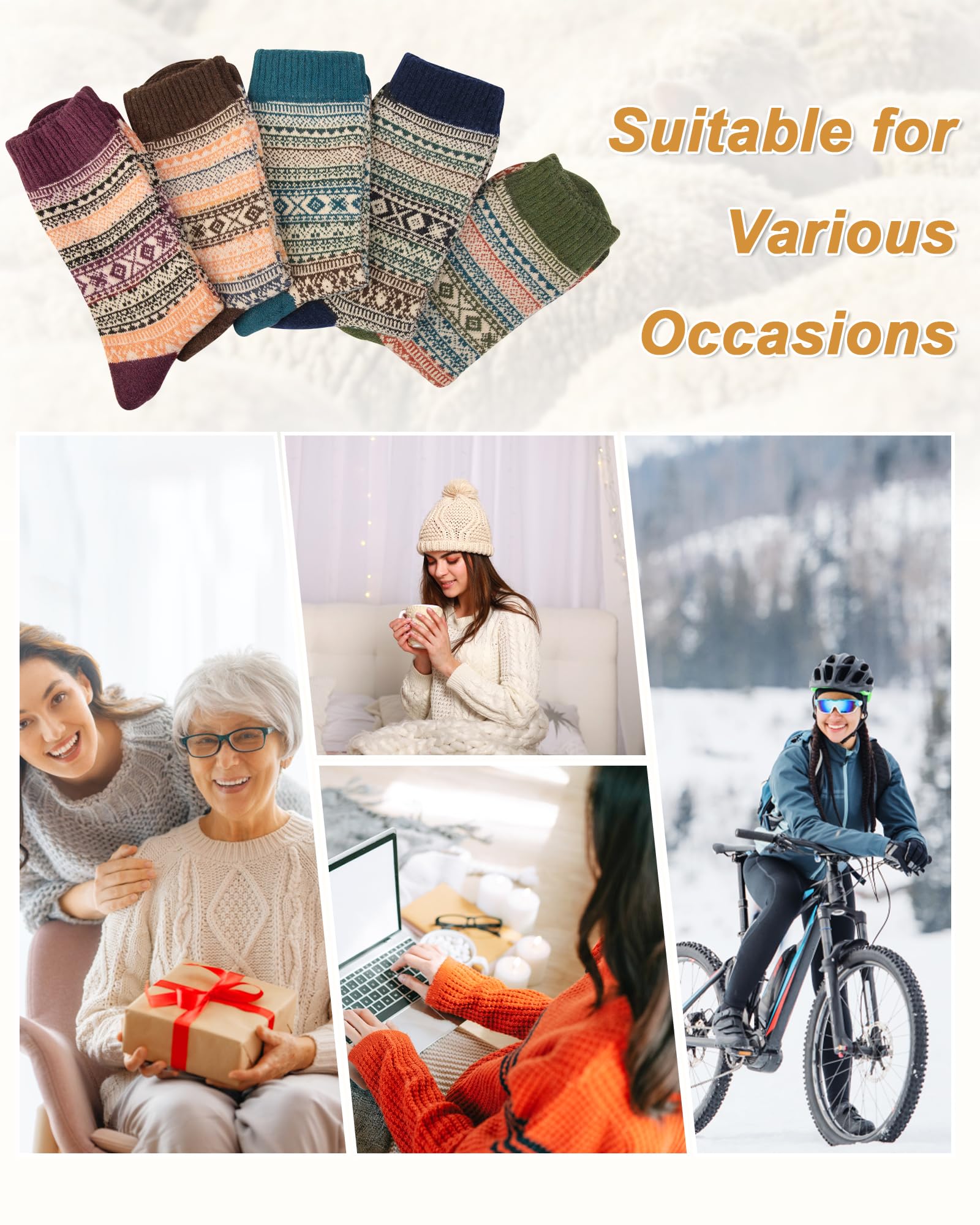 Senker Fashion Wool Socks for Women, Stocking Stuffers Gifts for Women Mom Her Boot Warm Soft Crew Sock for Winter Hiking