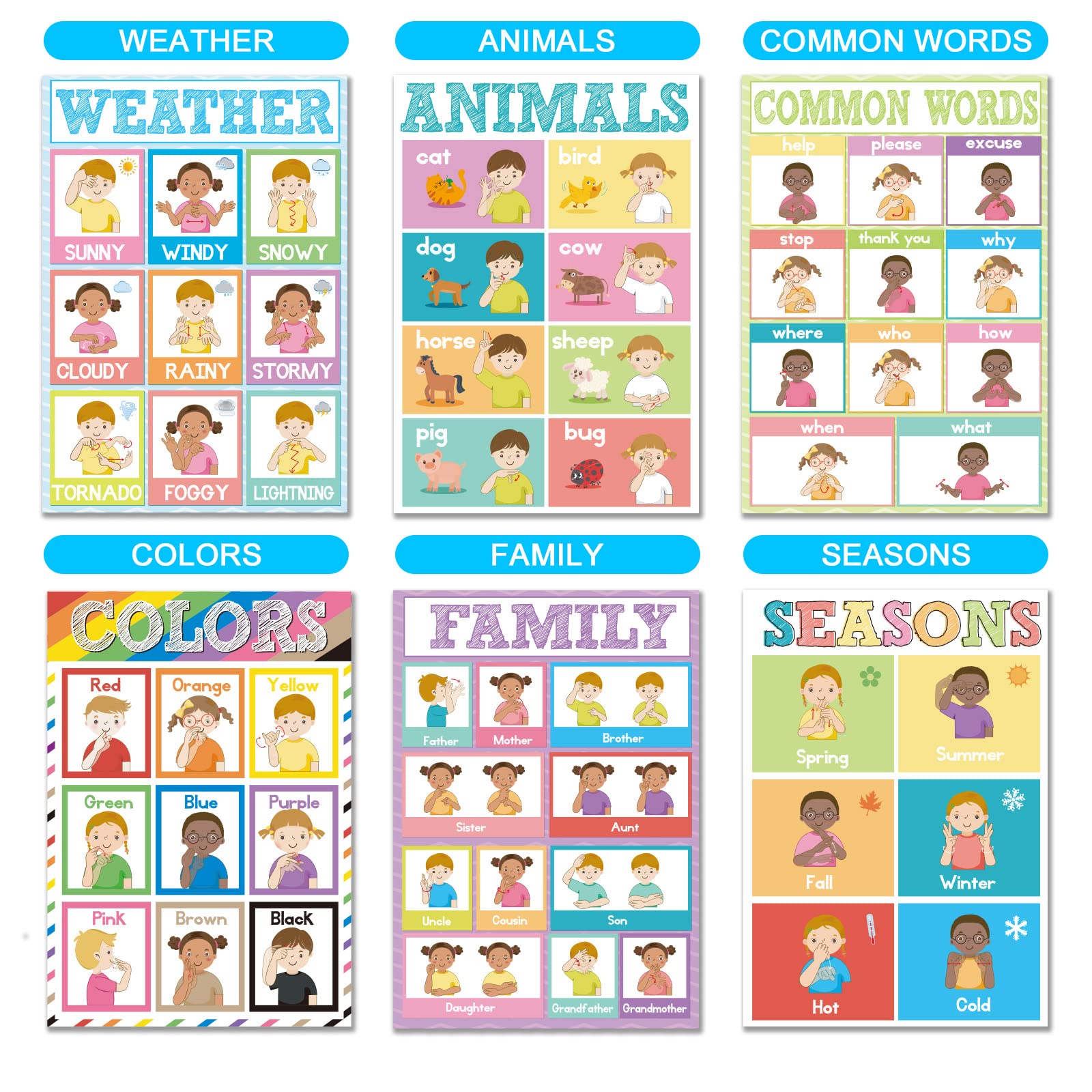 Mua Set of 12 ASL Posters ABC Sign Language Flash Cards American Sign ...