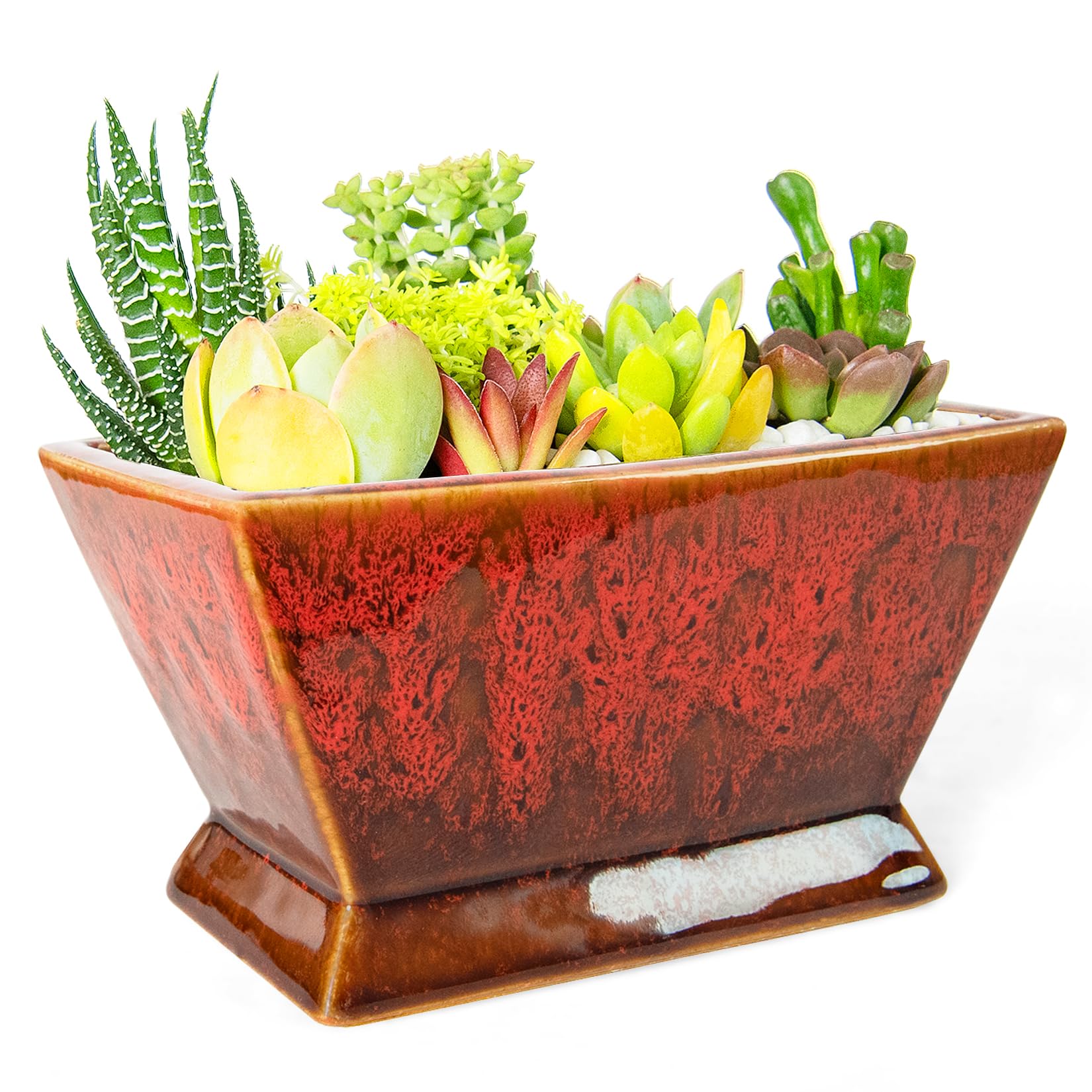 ARTKETTY Plant Pots - Large Succulent Planters Pots with Drainage, Ceramic Pots for Indoor Outdoor Cactus Plants Glazed Bonsai Flower Planter Container for Desk Windowsill Decor — image 1