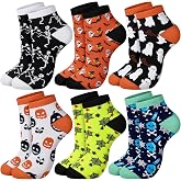 Jeere 6 Pairs Halloween Socks, Halloween Ankle Socks for Women | Cute Low Cut Socks, Funny Crew Socks, Ghost, Pumpkin, Bat Designs, Women Halloween Socks Gift, Spooky, Holiday Party Favors