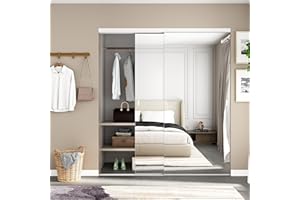 JUBEST Mirror Closet Doors, 72''x80'' One Side Sliding Closet Door with Hardware Kit, Interior Steel Frame Bypass Sliding Door for Closet, Easy to Install