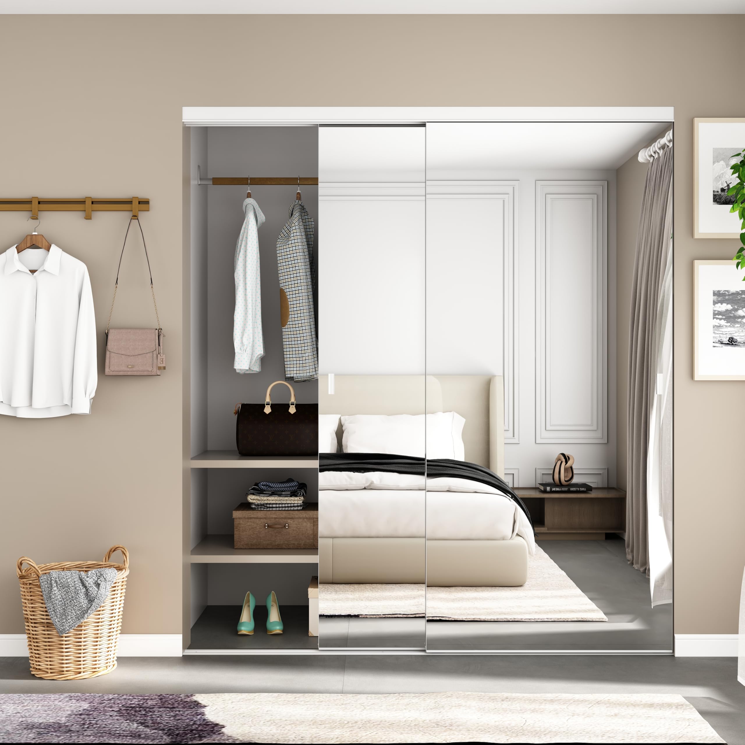 Photo 1 of ***MAY NEED A TRUCK***JUBEST Mirror Closet Doors, 72''x80'' One Side Sliding Closet Door with Hardware Kit, Interior Steel Frame Bypass Sliding Door for Closet, Easy to Install