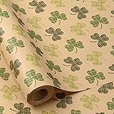 RUSPEPA St. Patrick's Wrapping Paper Roll, Mini Roll, Lucky Clovers Gift Wrap, Green Pliad Kraft Paper for St. Patrick Day, Holiday Party and Any Occasion, 17 Inches x 16.4 Feet