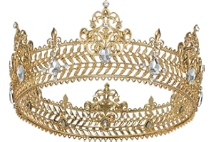 SWEETV Medieval King Crown for Men/Women (Unisex), Men's Tiara Prince Headwear,Wedding Birthday Headpiece,Jeweled Halloween Prom Party Costume Hair Accessories, Gold Clear