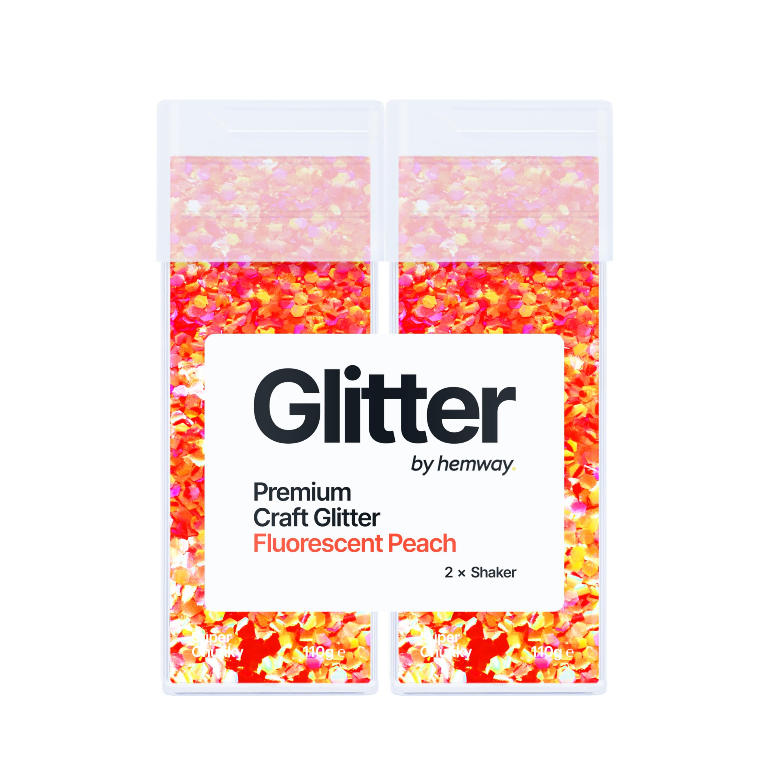 Hemway Glitter Shaker Fluorescent Peach Orange 110g x2 Pack Super Chunky, Craft Glitter Shakers for Resin & Epoxy Crafts, Christmas Art Supplies, Nail, Body, Face, Eye, Festival, Crafting, Sparkle