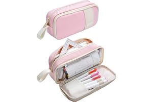 YOKUMA Pencil Case for Adults Aesthetic Pen Bag for Teen College Zipper Pouch Office Supplies Stationery Organizer Small Tool Bag (Pink TW)