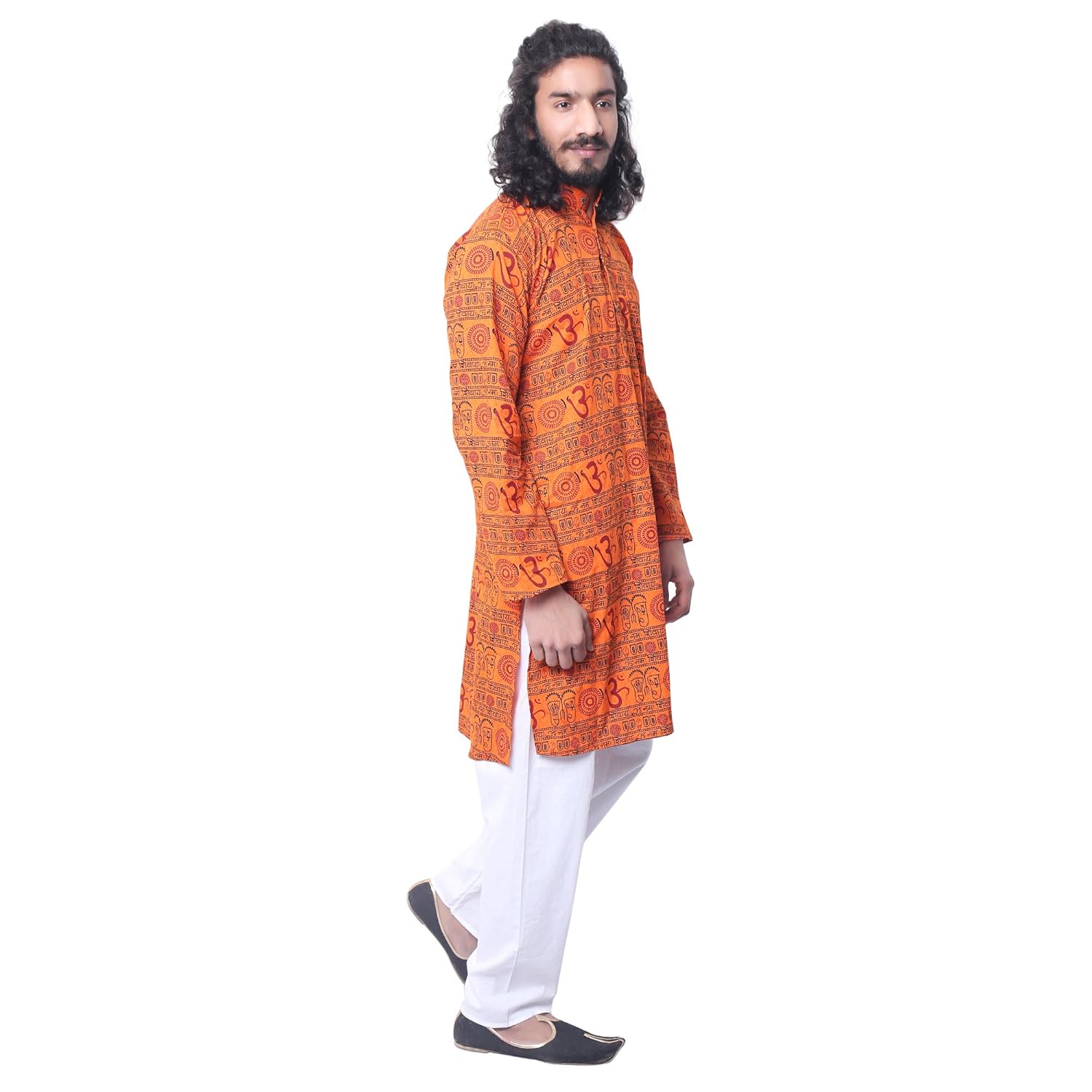ldhsati cotton om printed kurta for men ( men's) man orange