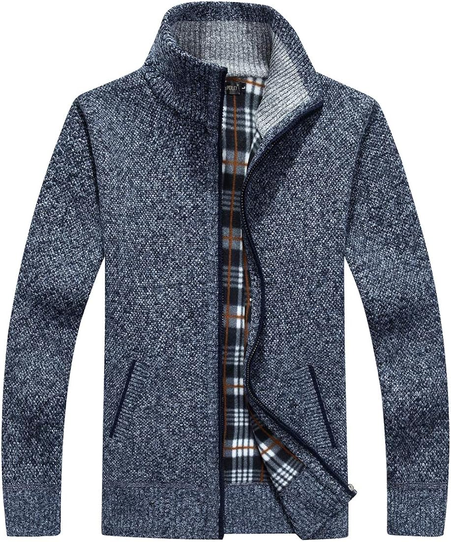 GWELL Winter Men Slim Fit Cardigan Full Zip Sweater Knitted Fleece