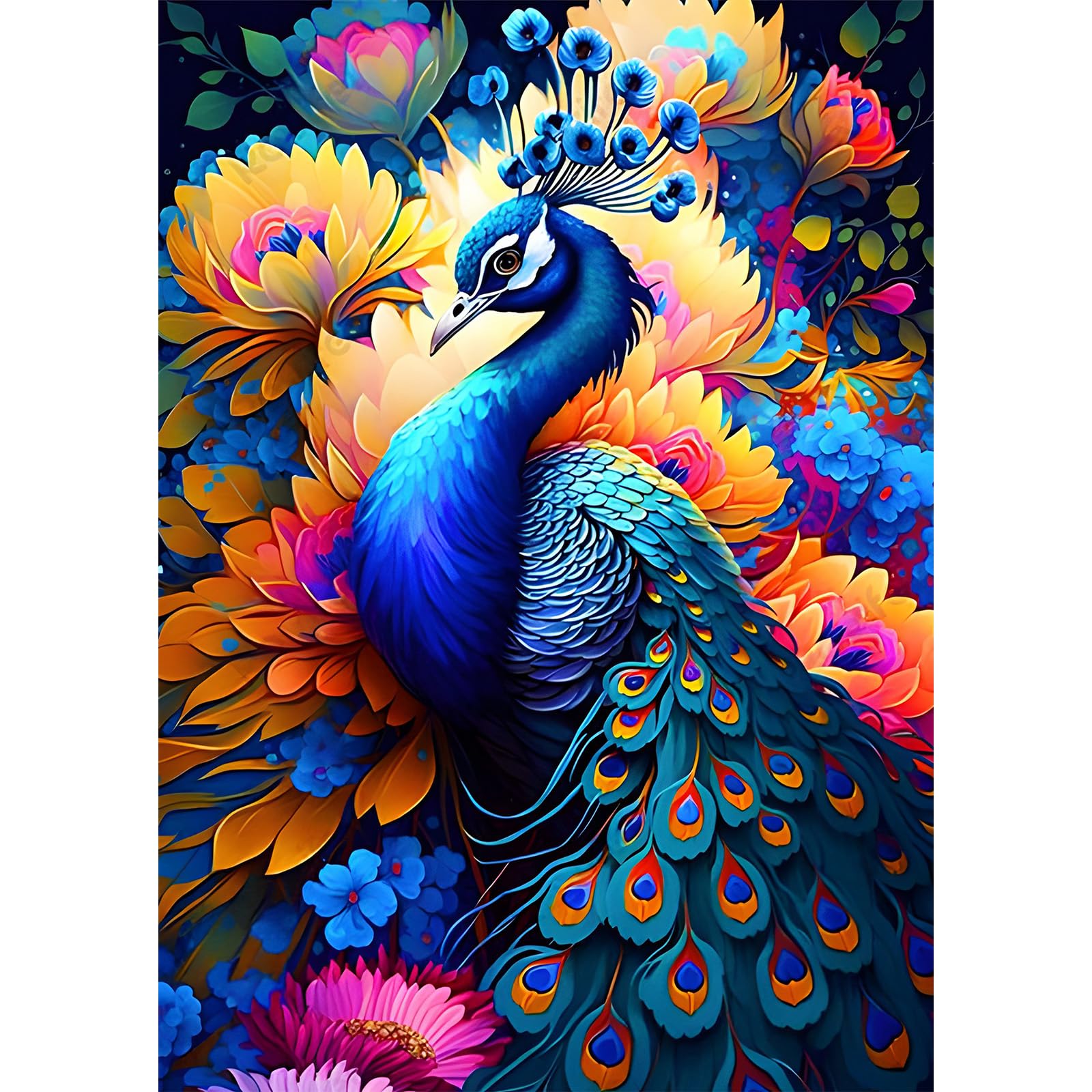 MEIYUDA Rainbow Peacock Diamond Painting Art, 5D Diamond Art Kits Flowers, Diamond Painting Kits for Adults, Diamond Art Kits Diamond Picture Arts for Home Wall Decor 30x40cm
