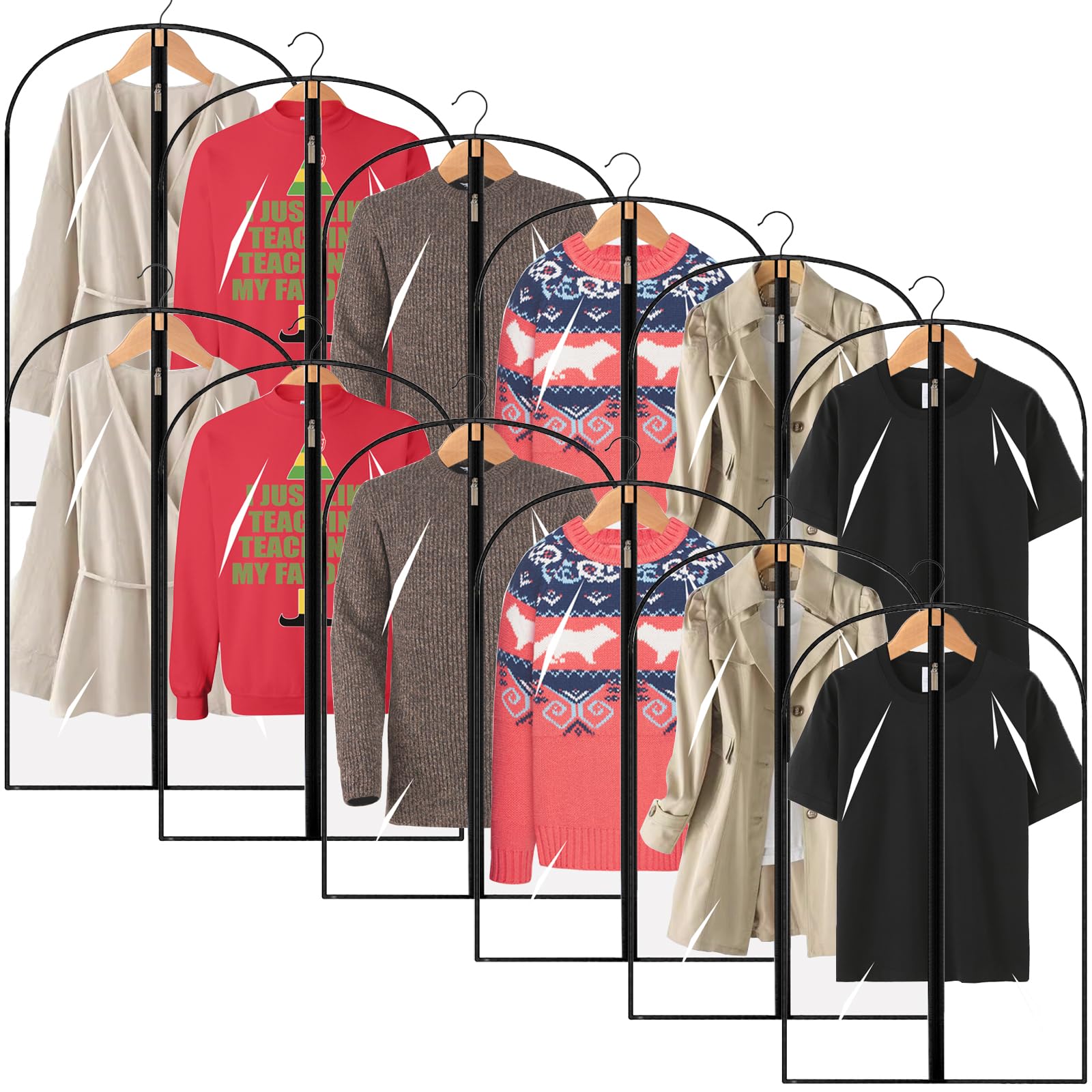 12 PCS Clear Plastic Garment Bags - Waterproof, Dustproof, Moth-Proof Clothes Covers and Suit Carrier Bags with Zip for Men and Women - Ideal for Wardrobe Storage, 24 x 40 Inch
