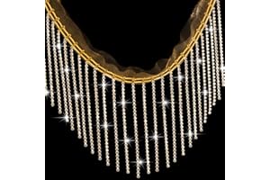 SUYUN WELL 1 Yard Rhinestone Fringer Trim Diamond Ribbon Crystal Tassel Sparkle Jewel Chain for Cloth Sewing Crafts DIY Decoration (Golden)
