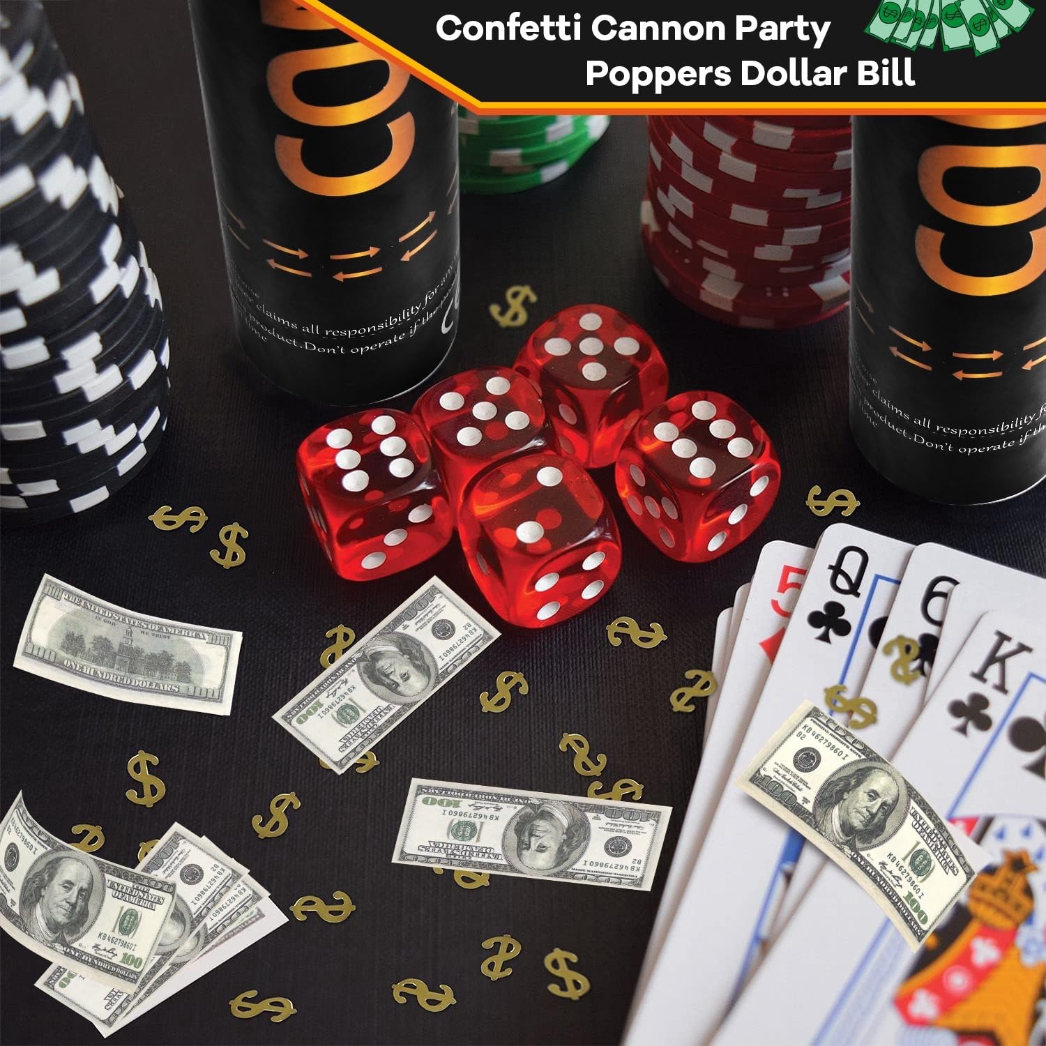 Money Confetti Cannon 12Pack Biodegradable 100 Dollar Bill Money Confetti 12inch Party Poppers for Celebration Opening Activities Birthday Graduation Business Signing