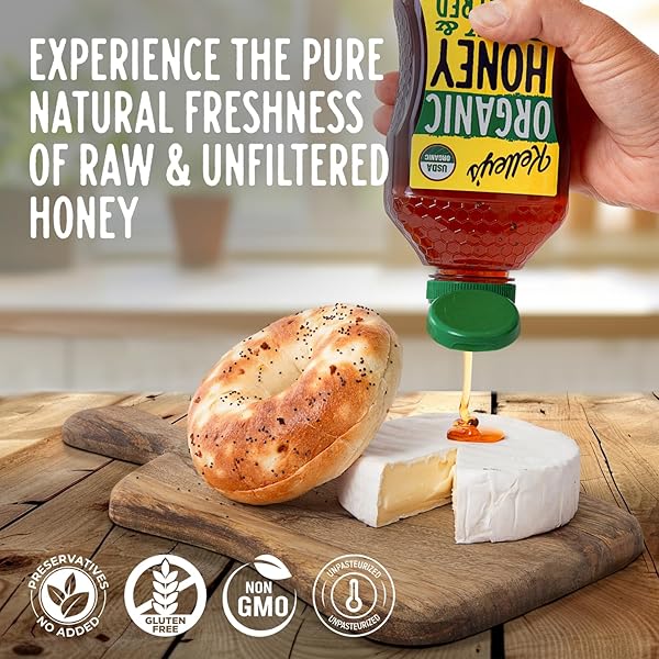 KELLEY’S 100% ORGANIC RAW & UNFILTERED HONEY, USDA CERTIFIED, 24 OZ – ALL NATURAL, FLAVOR-RICH HONEY FOR FRUITS, YOGURT, SMOOTHIES, ACAI BOWLS, TEA – NATURAL SUGAR SUBSTITUTE