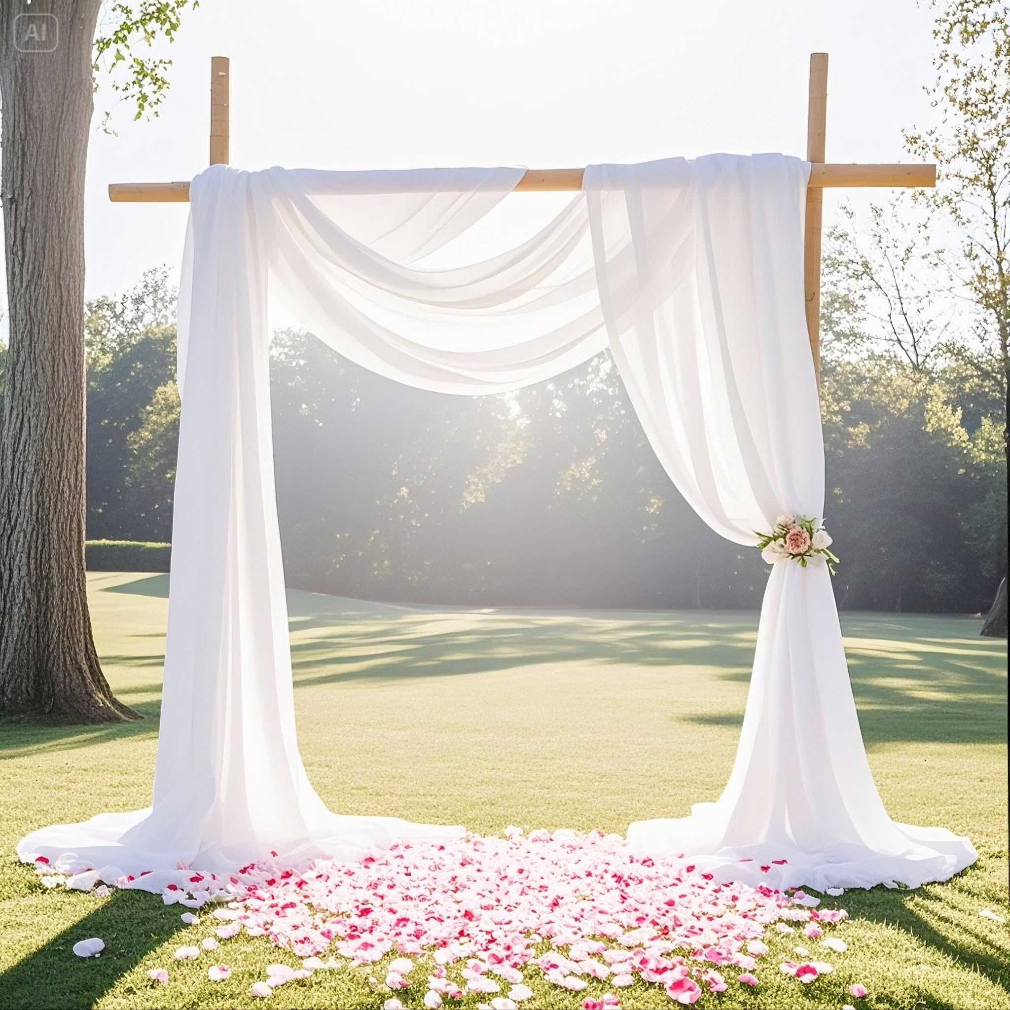 Wedding Arch Draping Fabric 6 Panels White Chiffon Fabric Drapery Sheer Backdrop Curtains 6 Yards for Baby Shower Birthday Party Decorations Image