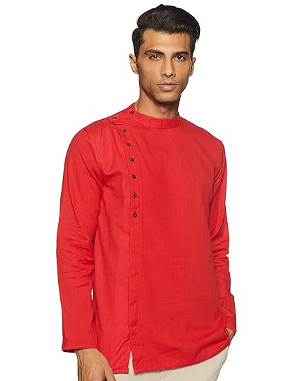 Men's Cotton Achkan Kurta (SS19/NAY-1032 A_Red_Medium)