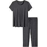 Latuza Women's Pleated Loungewear Top and Capris Pajamas Set