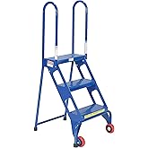 Vestil FLAD-3 Steel Folding Ladder with Wheels 3 Step 350 Lb. Capacity Blue