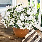 Hibiscus Artificial Flowers Plants for Outdoors Decoration, 6 Bundles Silk Hibiscus Tropical Flowers Artificial Realistic UV Resistant Fake Flower for Outside Planter Porch Patio Balcony, White