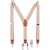 Prophet Clue PC Suspenders for Men Elastic Y Back 1.4 Inches Adjustable 4 to 3 Hooks for Wedding Dress Pants