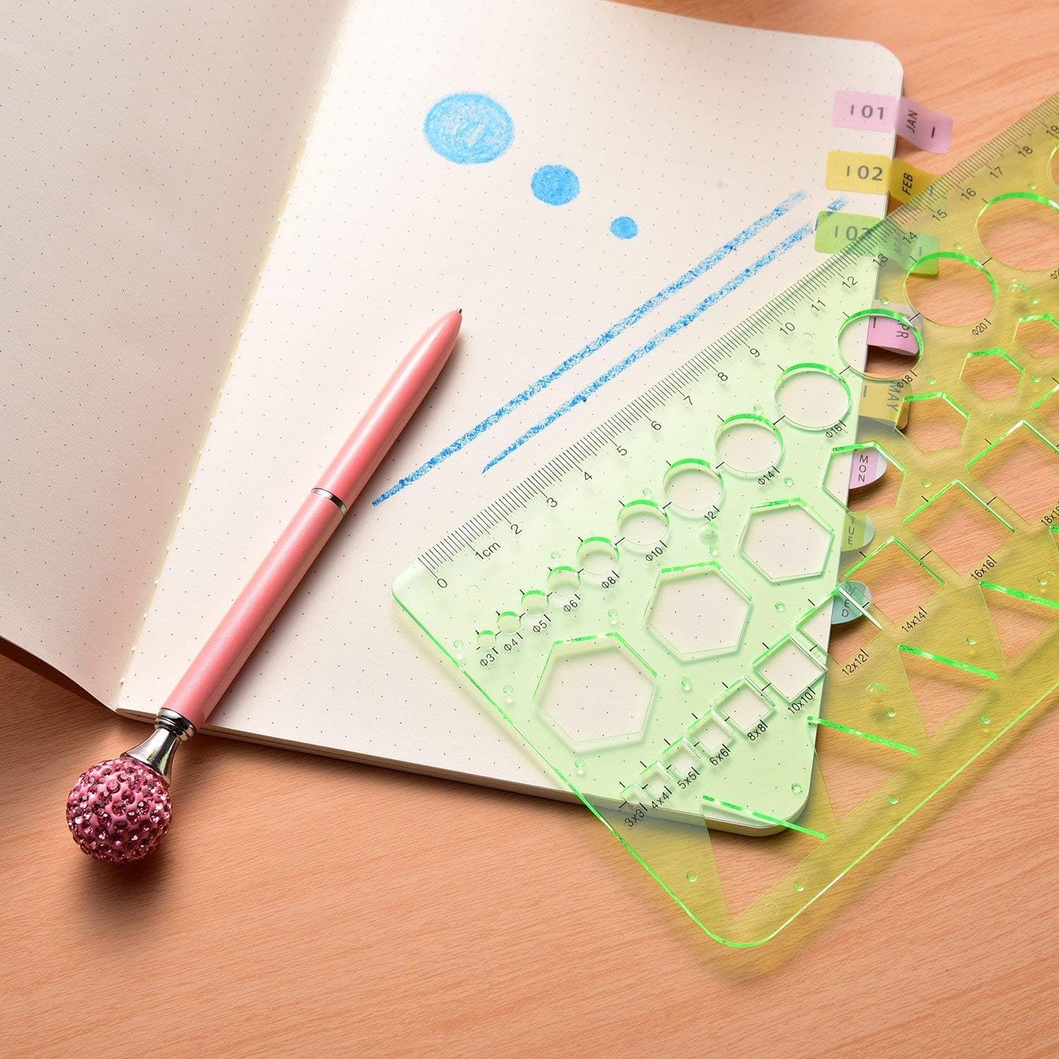 Petift 6 Pieces Geometric Drawings Templates, Plastic Measuring Templates, Measuring Templates Building Formwork Stencils Geometric Drawing Rulers for Office, School, Designing and Building, Clear Green