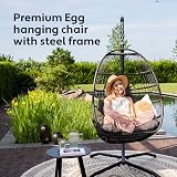 VITA5 Hanging Egg Chair Indoor Outdoor with Frame Polyrattan Cushion Dark Grey view 2