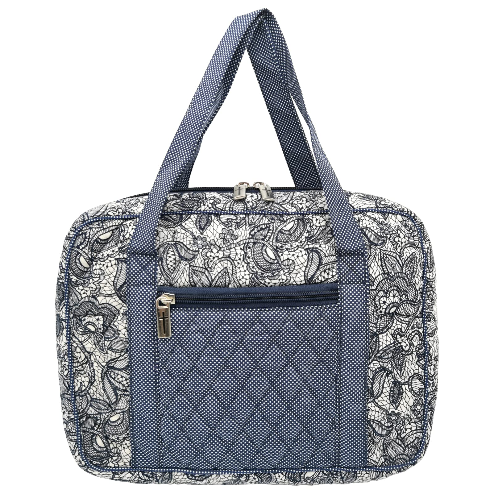 DIWI Quilted Bible Covers Extra Large Sizes 11.25 X 8.25 X 2.75 Inches Bible Tote Book Case (XL, C2 Navy Canopy)