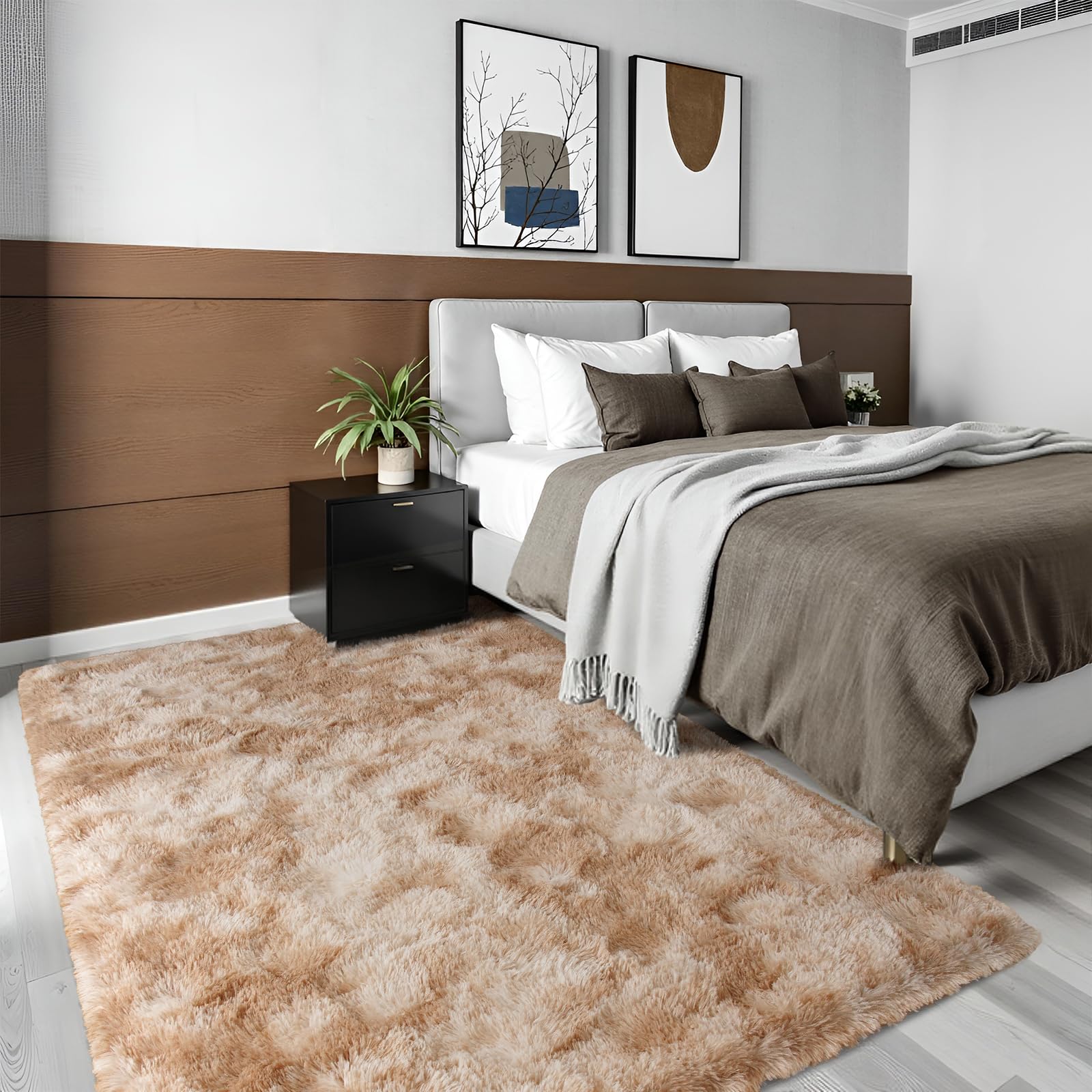 Photo 1 of Terrug Fluffy Area Rug for Bedroom, Tie-Dyed Beige 3x5 Ft Throw Rug for Living Room Kids Room, Ultra-Soft Plush Washable Carpet with Non-Slip Rubber Backing, Cozy Floor Decoration
