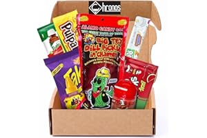 Chamoy Pickle Kit by CHRONOS 9 Piece Kit includes Alamo Big Tex Chamoy pickle, Skwinkles Watermelon Flavor, Lucas Gusano (tamarind), Lucas Polvos (chamoy), Tajin Packet, Fruit Roll Up, Tamarind Pulp Candy, Takis Fuego and Chronos Magnet
