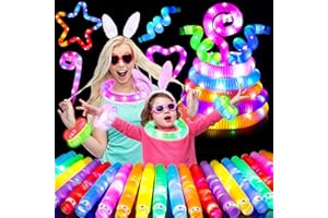 UrChoice Glow Sticks Party Favors for Kids, 25 PCS-LED Pop Tubes Neon Necklaces Bracelets, Glow in the Dark Party Pack, Light up Camping Toys for Toddlers, Imaginative Play ,Hours of Fun for Kids