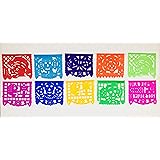 Colorful Dia de Muertos decoration Small Size 2 Pack Tissue Paper Mexican Papel Picado banner.