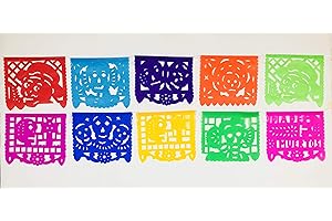 FIESTA BRANDS Colorful Dia de Muertos decoration Small Size 2 Pack Tissue Paper Mexican Papel Picado banner.