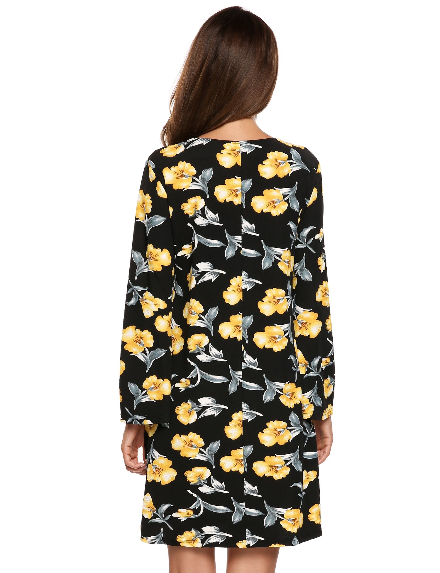 Beyove Women\'s Casual Printed O Neck Long Sleeve Dresses