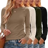Oakgarden 4 Pack Women's Long Sleeve Shirt Fall Basic Tops | Cotton Blend Fitted Tops, Raglan Stretchy Leyering Tees, Multipack Business Undershirts, 2026 Fashion Going out Y2k Outfits