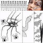 YGDZ Face Gems, Halloween Face Jewels Stickers, Spider, Bats, Snakes Hair Gems for Women, Black Stick On Rhinestones for Halloween Makeup, Rave Accessories